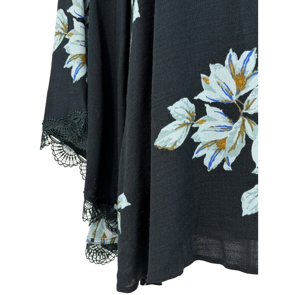 Free People Floral Print Lace Trim Bell Sleeve Mini Shift Dress S| Whimsigoth FP - Picture 4 of 16